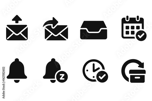 Email, notification solid icon set. calendar, reminder symbols in solid style