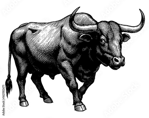 Bull black and white engraved vector