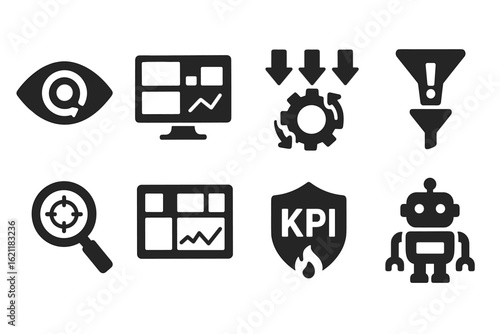 Business, analytics solid icon set. data, metrics, visualization icons solid collection