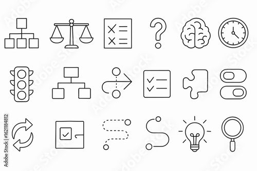 Business, productivity icon set. linear icons for planning, management, workflow