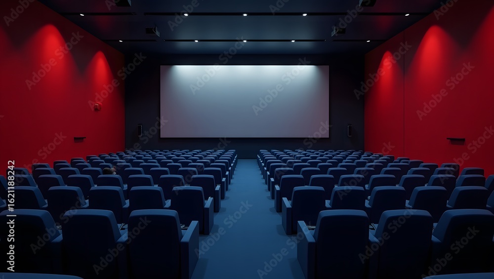 Obraz premium modern movie theater with red seats and blank screen