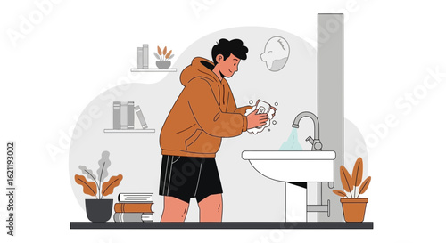 Boy Washing Hands With Soap For Personal Hygiene And Virus Protection