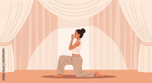 Breathing Exercise Illustration Demonstrating Harmony And Balance For Yoga Practice