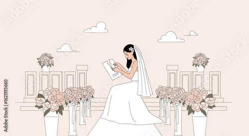 Bride Sits Alone Tearing A Document During Her Wedding With A Sad Look