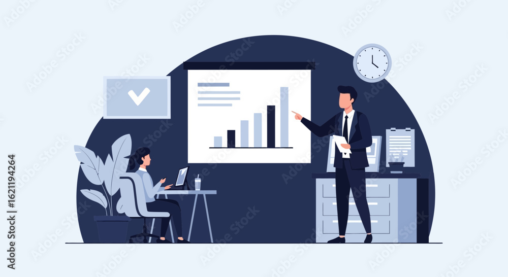 Fototapeta premium Business Presentation With Rising Bar Chart And Two Professional People