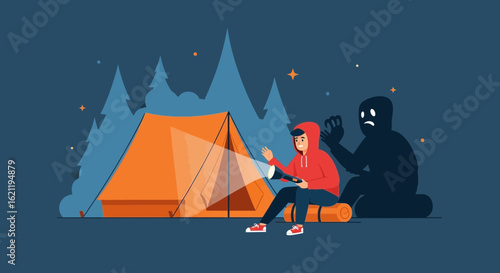 Camper Encounters Mysterious Shadow During Night Outdoor Adventure Experience