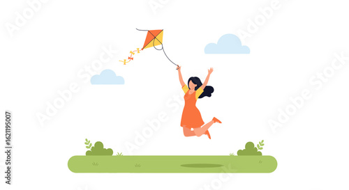 Carefree Day: Woman Enjoying Freedom And Fun With Kite Outdoors