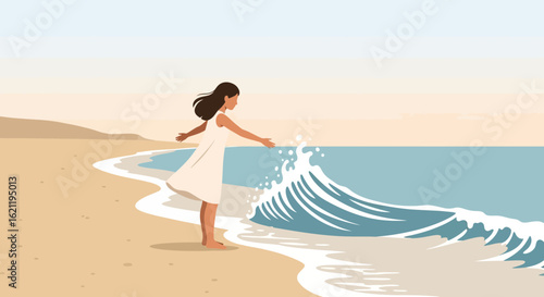 Carefree Woman Enjoying a Peaceful Moment by the Sea During a Serene Vacation
