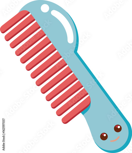 Cute cartoon blue comb with red bristles