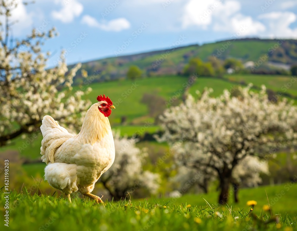 Fototapeta premium Rooster in spring meadow