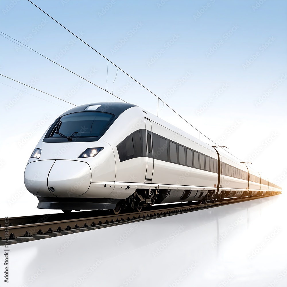 Naklejka premium Modern high-speed train on tracks
