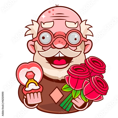 old stylish man portrait in round glasses with beard and twisted top mustache tips - one line art vector. concept stylish, fashionable elderly man