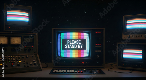 Vintage television screens displaying 