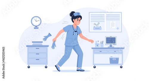 Annoyed Medical Professional Hurrying to Treat Patients Due to Emergency Situation