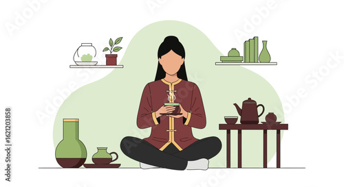 Aromatherapy Rituals: A Woman Enjoying Tea During Meditation At Home