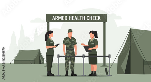 Armed Forces Personnel Undergoing A Routine Medical Examination At Military Base