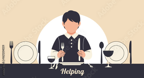 Assisting Youngster Preparing Family Meal Table Setting Illustration Art