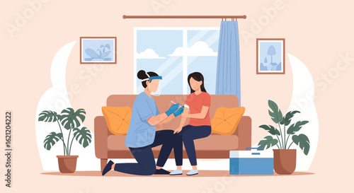 At Home Vaccination Healthcare Worker Administering Injection To Woman Patient