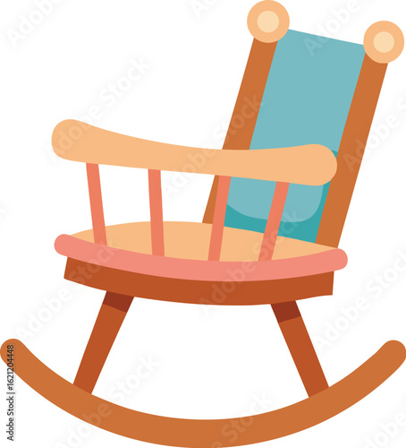 Cozy wooden rocking chair with blue upholstery