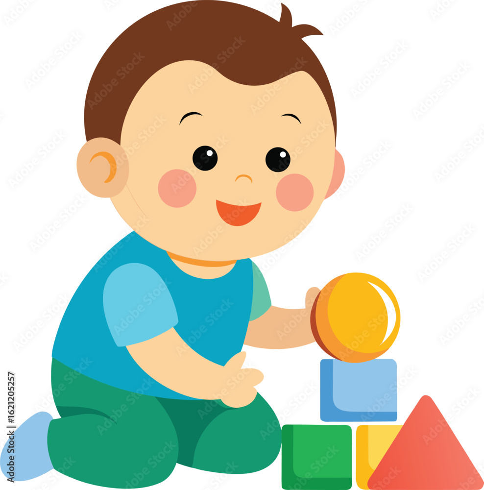 Happy toddler playing with colorful building blocks Happy toddler playing with colorful building blocks