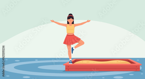 Balancing Act Girl On A Sandbox Exploring Fun And Playful Childhood Activity