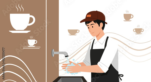 Barista Washing Hands Before Preparing Drinks To Maintain Cleanliness In Workplace