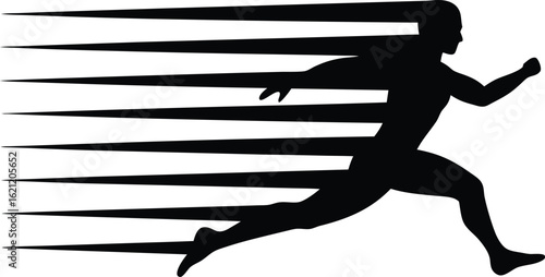 Silhouette of a sprinting athlete with speed lines conveying motion and energy for sports themed concepts or design projects