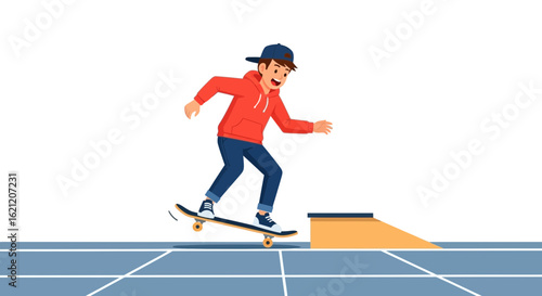Boy Enjoying Skateboarding At The Skate Park On A Summer Day