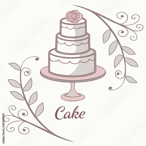 Elegant wedding cake illustration with floral accents perfect for bakery and event design projects online