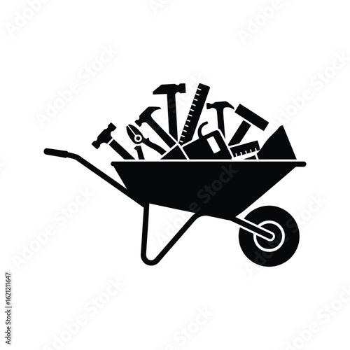 Wheelbarrow full of tools hammers pliers saw ruler construction home improvement