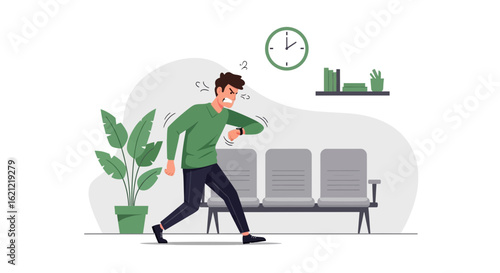 Angry Man Checking Time And Expressing Disappointment About Being Late