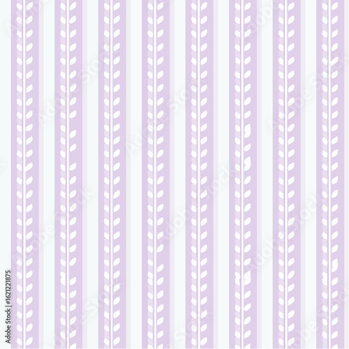 repeat sprig stripe textile pattern in plum and soft linen, elegant botanical stripe for classic surface design and packaging