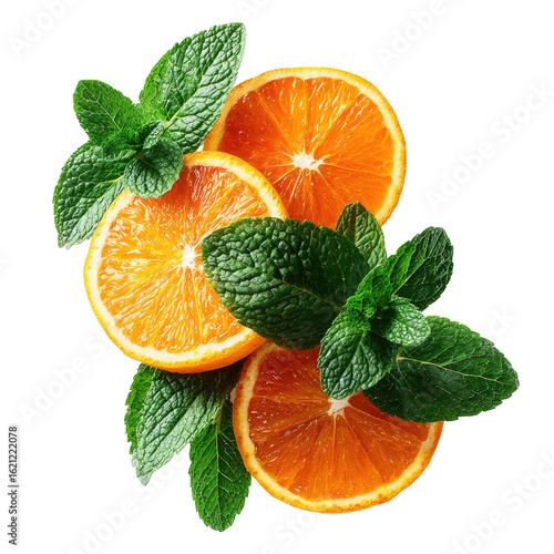 Fresh orange slices and mint leaves