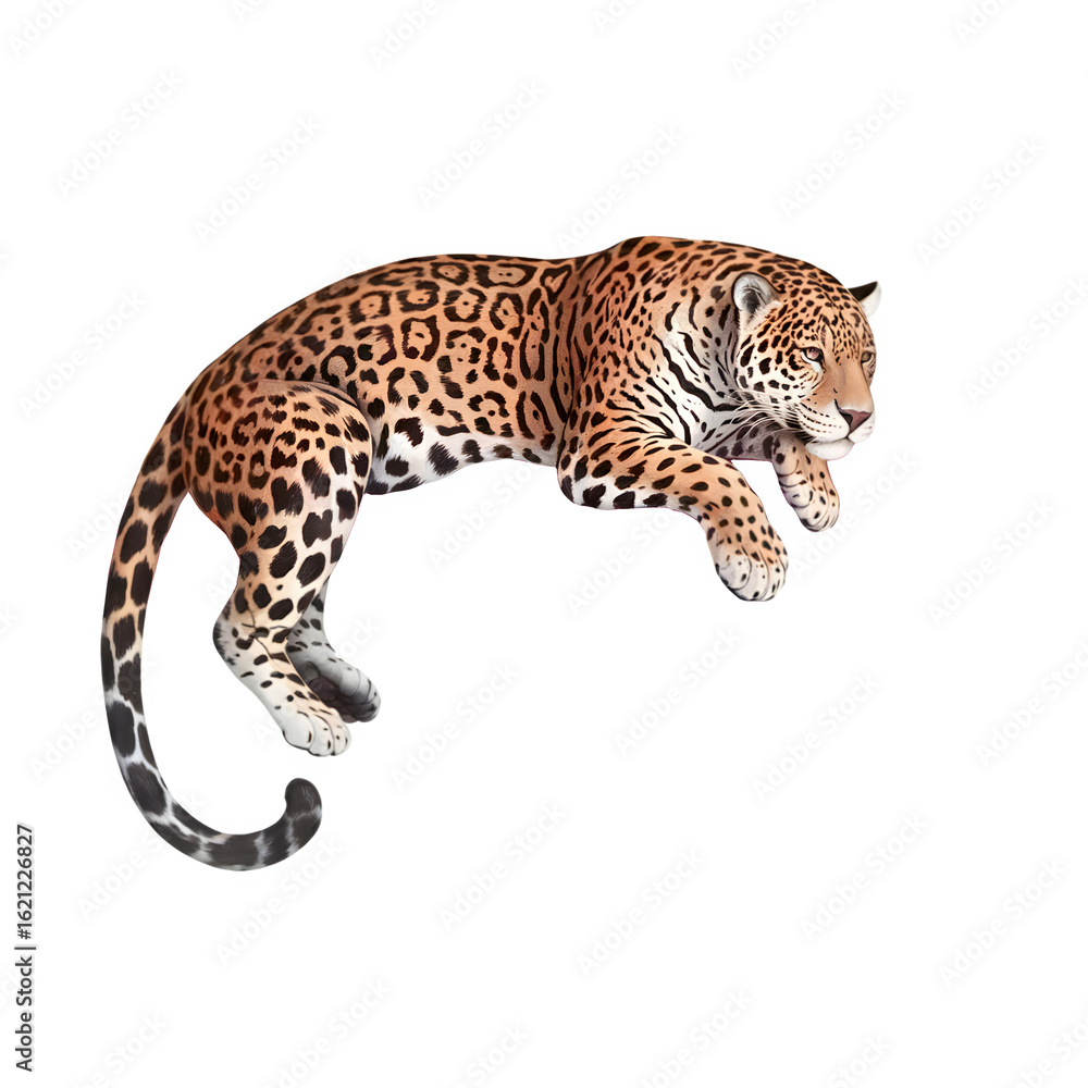 Fototapeta premium Powerful jaguar resting, a captivating glimpse into the wild, perfect for nature documentaries, wildlife conservation campaigns, or educational resources about jungle animals