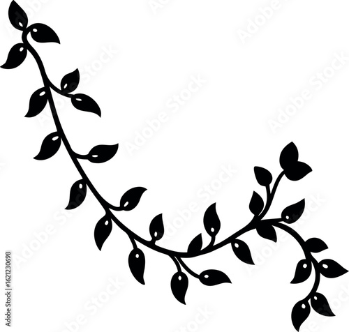 Dainty Vine Chain Black Silhouette on White Background