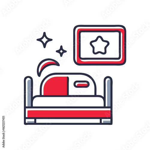 Bedtime story icon with bed, book, and stars
