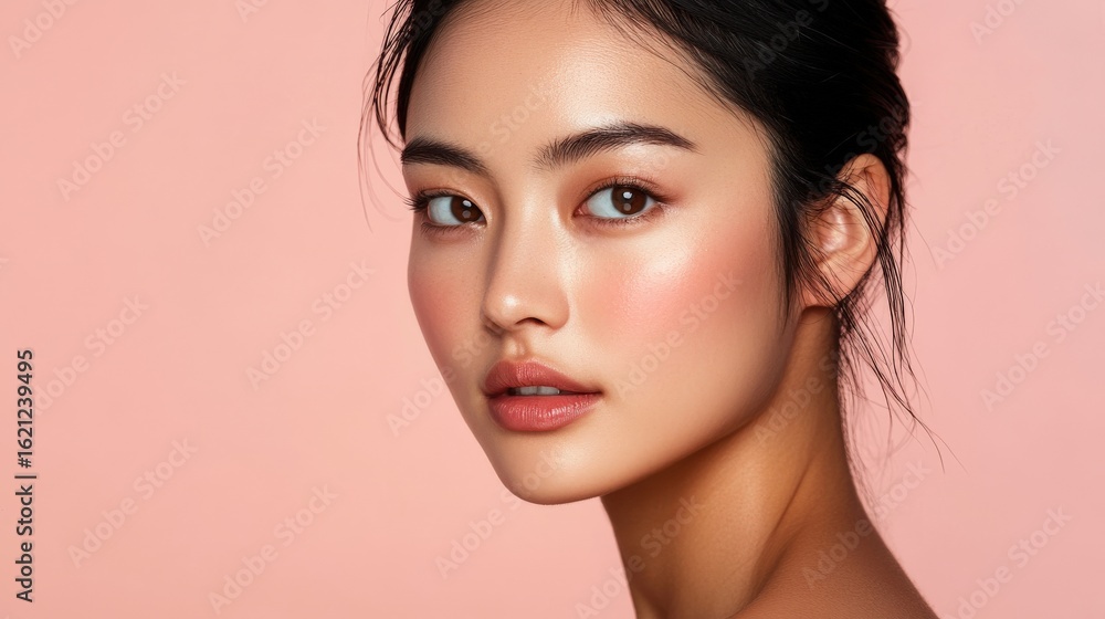Fototapeta premium Close-up of a woman's face with subtle makeup.