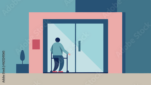 Automatic Doors An illustration of automatic sliding doors at a building entrance with a person in a wheelchair comfortably entering the space.