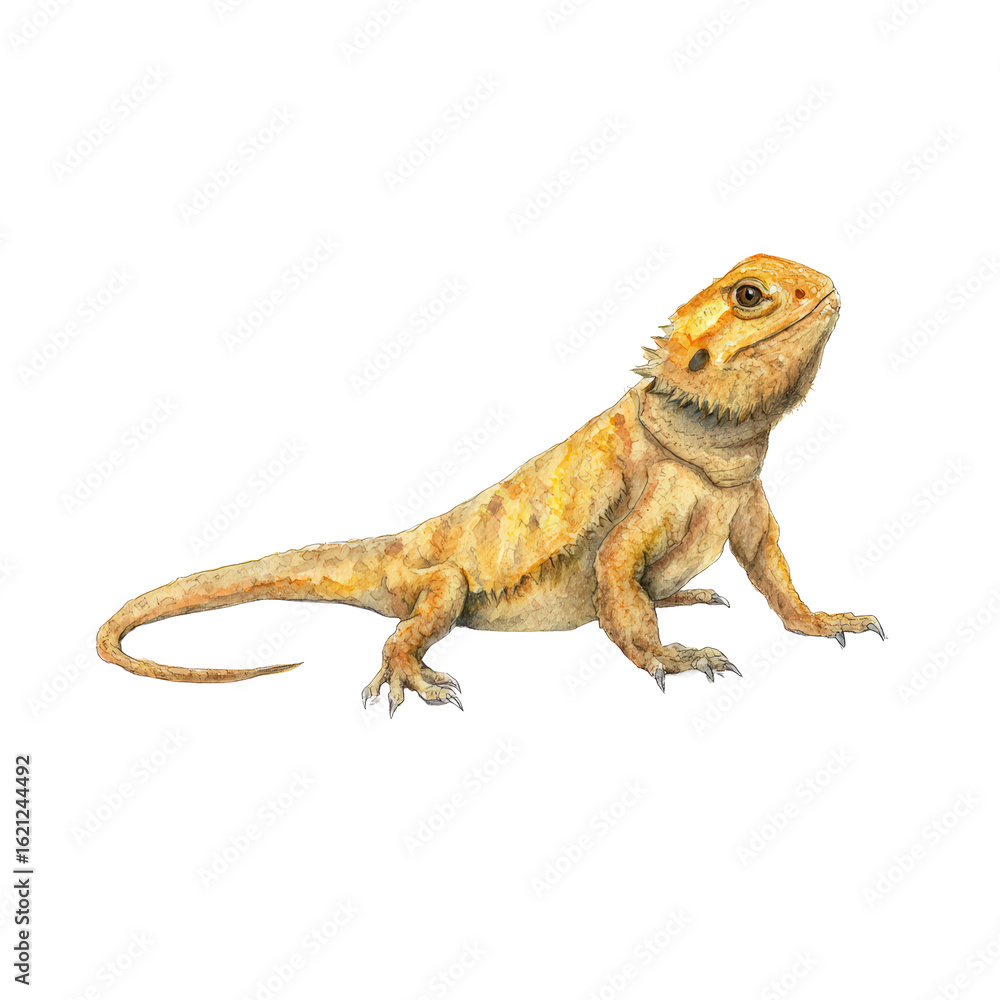 Obraz premium Watercolor animal illustration, bearded dragon lizard isolated on transparent background