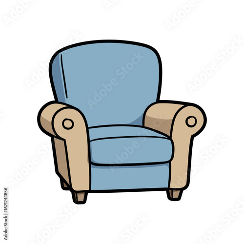 Cozy blue armchair with beige armrests
