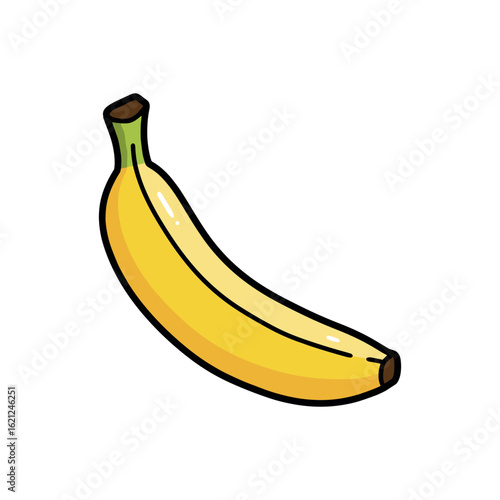 Simple minimalist yellow banana with green stem