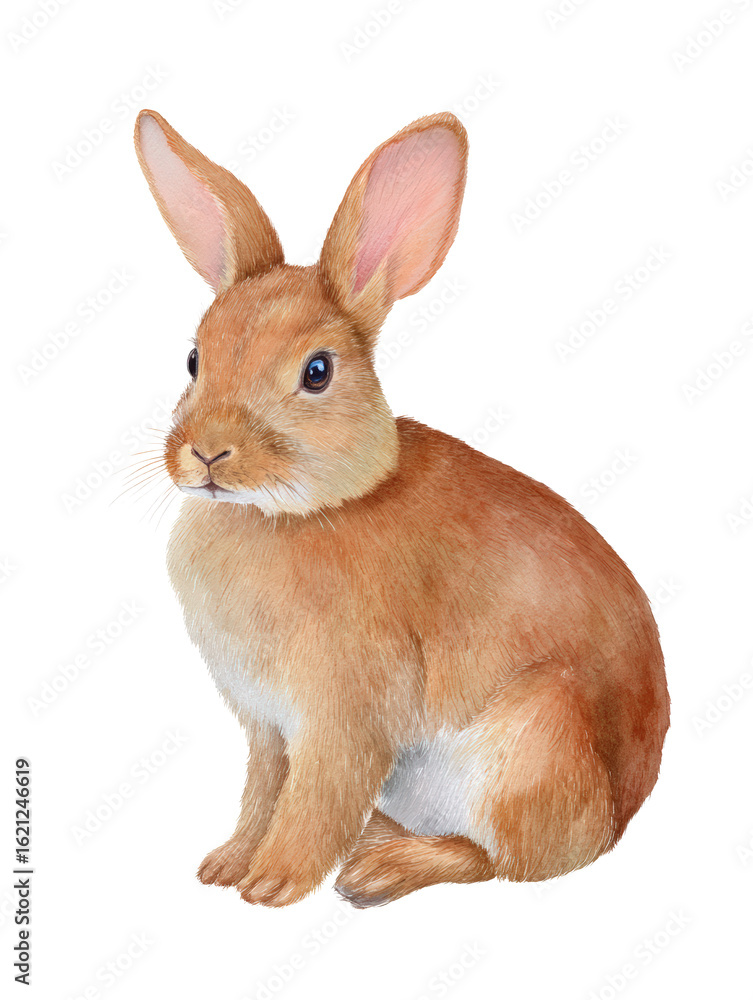Obraz premium Watercolor animal illustration, cute brown rabbit isolated on transparent background