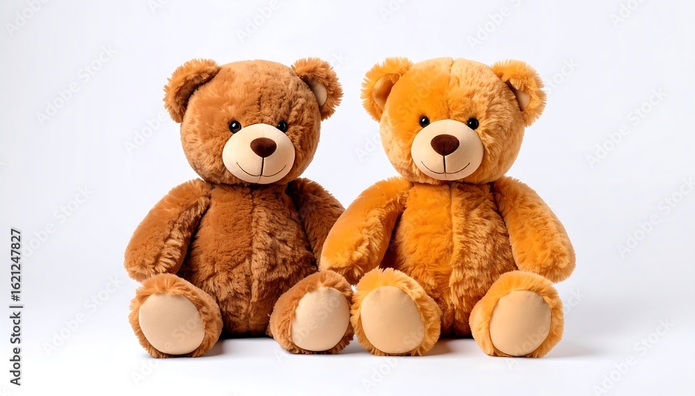 Fototapeta premium Two teddy bears, light brown and tan, sitting