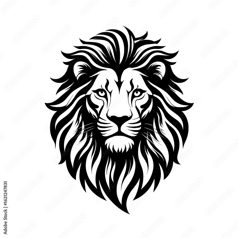 Obraz premium Majestic Lion Head Portrait Fierce Animal King of the Jungle Illustration