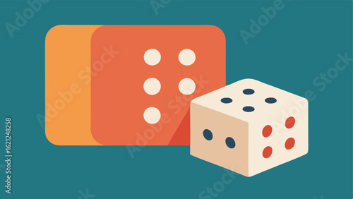 Braille Dice An illustration of two oversized dice one showing Braille markings. The dice are p next to a game board emphasizing accessibility for players with visual impairments.