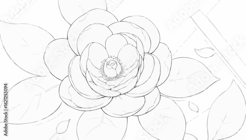 Coloring page of a beautiful flower with detailed petals and leaves