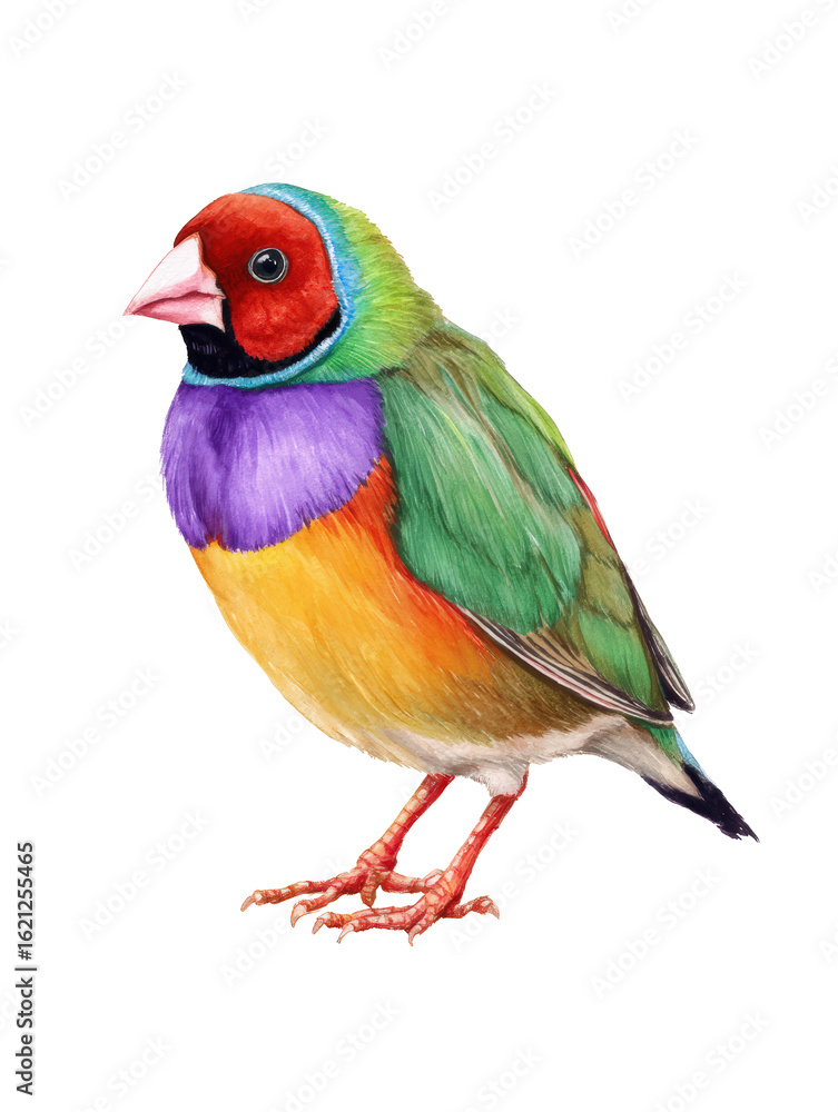 Fototapeta premium Watercolor animal illustration, a colorful gouldian finch bird isolated on transparent background
