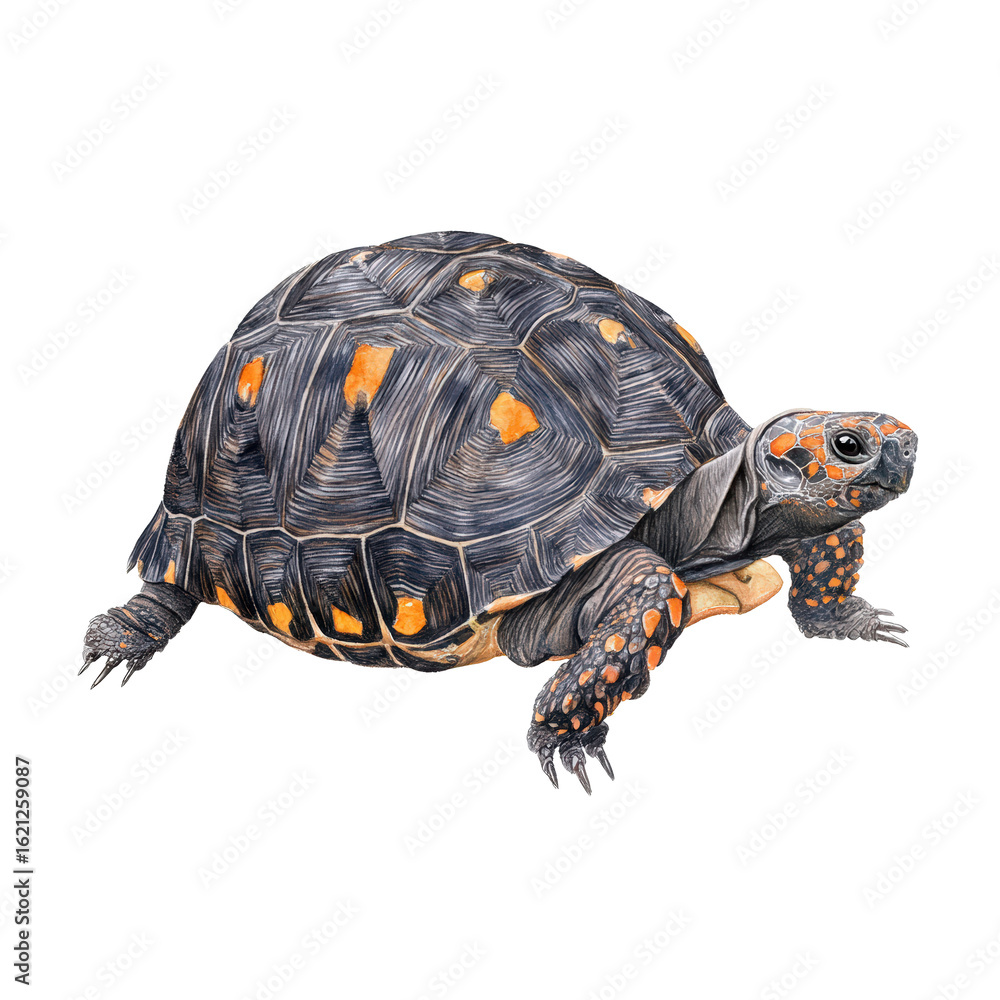 Fototapeta premium Watercolor animal illustration, redfooted tortoise isolated on transparent background