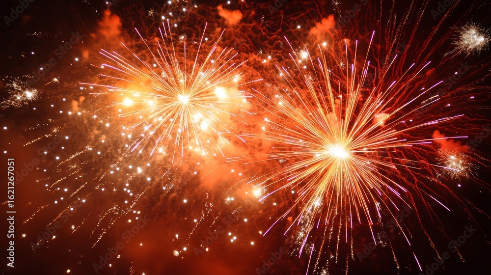 Fototapeta premium A night sky filled with colorful firework explosions.
