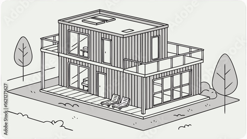 Smart House with Shipping Container, Modern Shipping Container Home, Container house, Container custom home design Plan with Top View for Architectural and Real Estate Design, Small Home